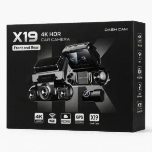 X19 Dash Cam 4K HDR me katër kamera Front Rear, WiFi dhe ekran 4 inch