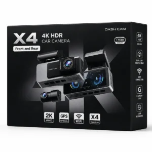 X4 Dash Cam 4K HDR Front & Rear me WiFi, G-Sensor Lock dhe GPS Optional