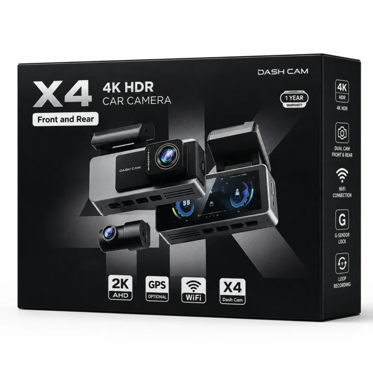 X4 / Dash Cam 4K HDR Front & Rear me WiFi, G-Sensor & GPS Optional