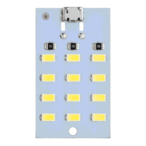 Panel drejtkëndor me 12 LED SMD 5730 në tre rreshta dhe portë Micro USB në anën e djathtë