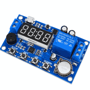 Modul kohëmatës RTC 5V me ekran katërshifror, relé blu, buzzer, bateri ore dhe katër butona