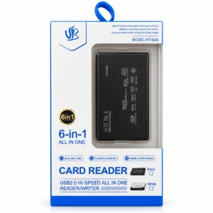 Lexues i zi kartash memorie 6-në-1 për SD, microSD, MMC, MS dhe CF në paketimin e tij