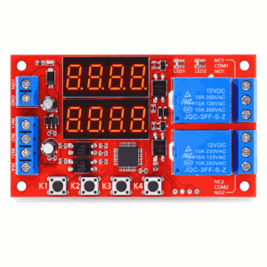 Modul rele kohore 12V me dy rele blu, dy ekrane LED dhe katër butona në pllakë të kuqe
