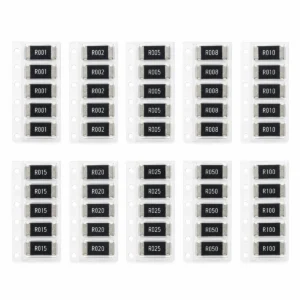 Kit rezistencash SMD 2512 me 50 copë dhe 10 vlera R001 deri R100 për qarqe shunt